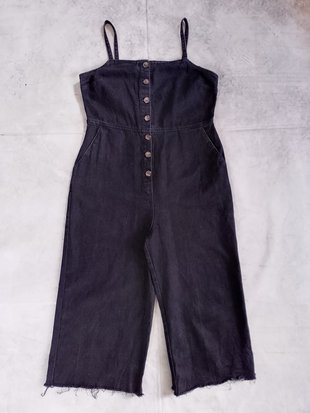 Spaghetti-Strap Denim Button-Front Wide-Leg Jumpsuit Women's Jeans Black Topshop